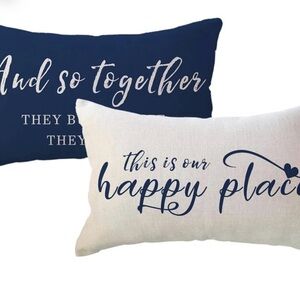 Home Saying Throw Pillow Covers Our Happy Place Quote Rustic Farmhouse 12x20
